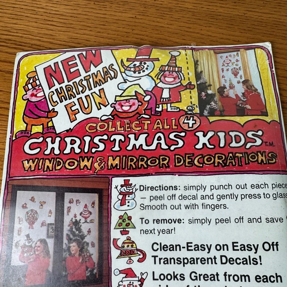 1978 Christmas Kids Window Mirror Decorations‎ Decals Cutouts Vintage